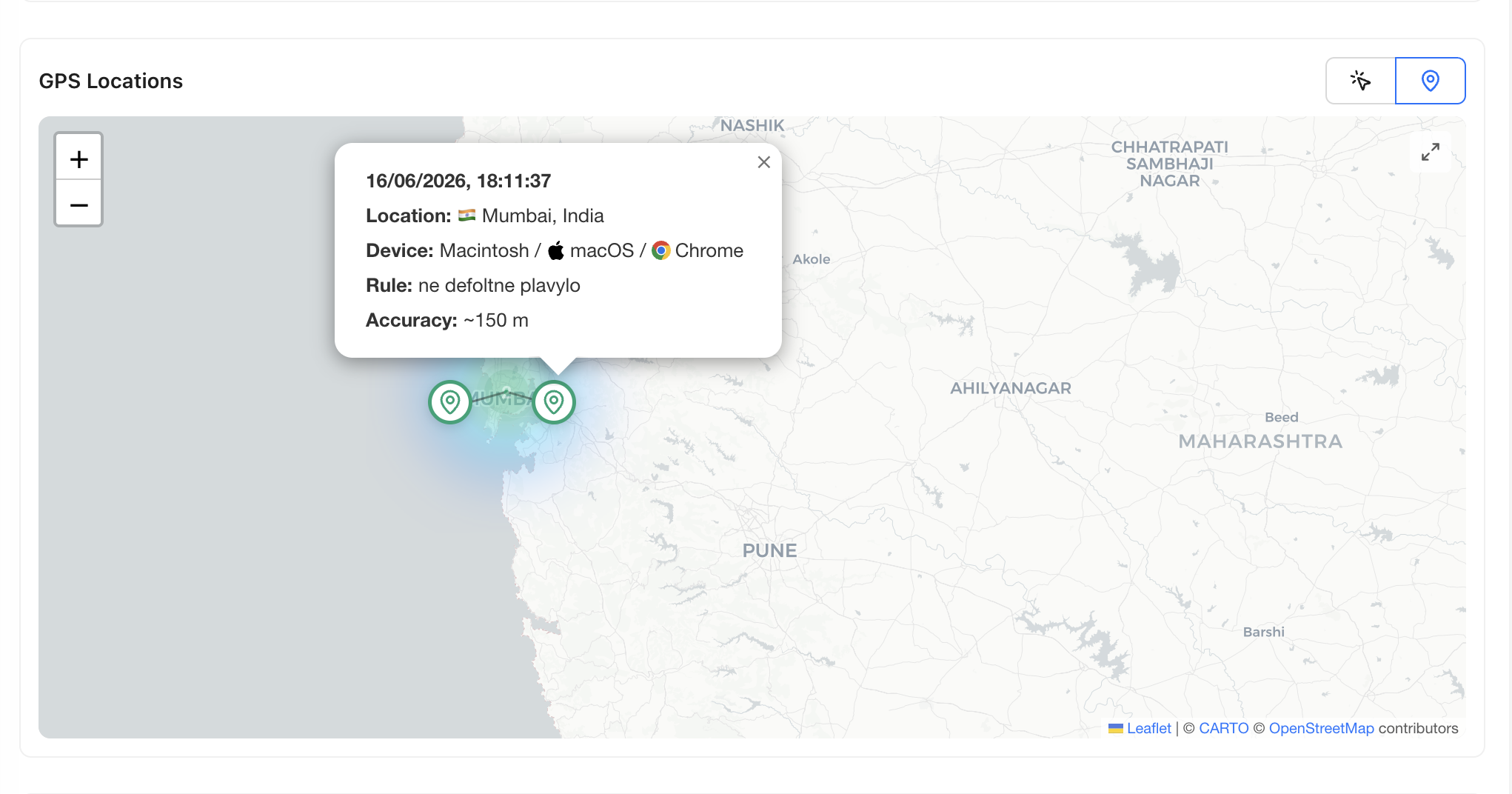 GPS Locations map with precise coordinates and accuracy